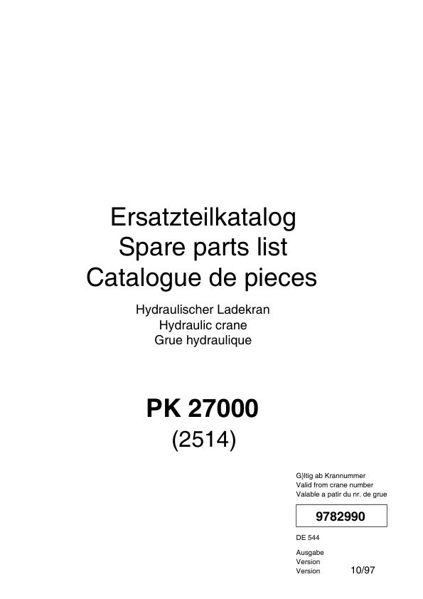 Palfinger Crane PK 27000 2514 Spare Parts Catalog 1