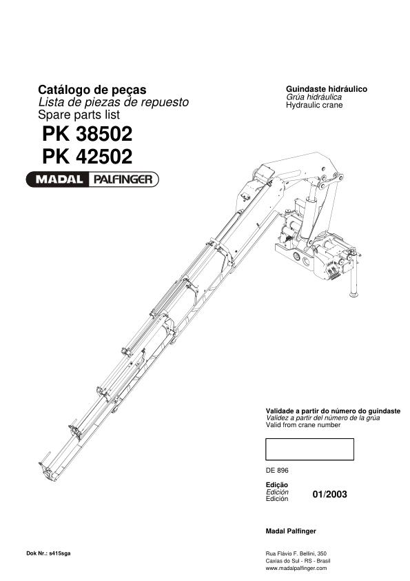 Palfinger Crane PK 38502 PK 42502 Spare Parts Catalog 1