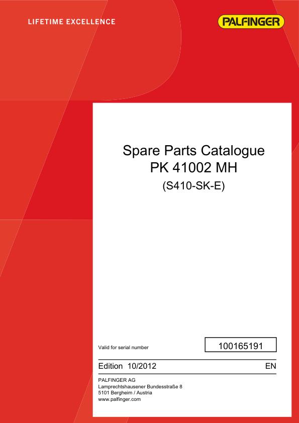 Palfinger Crane PK 41002 MH S410 SK E Spare Parts Catalog 100165191 1