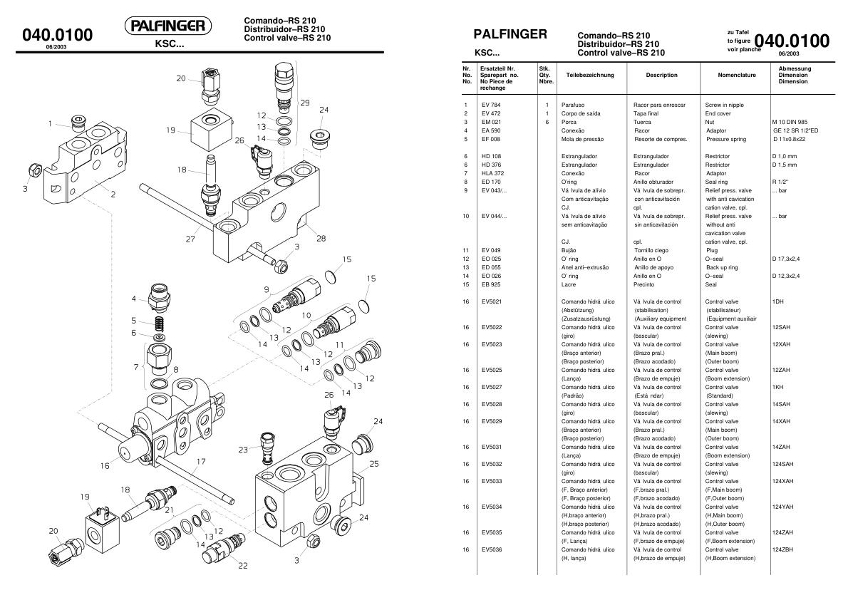 Palfinger Crane PKK 23000 Spare Parts Catalog