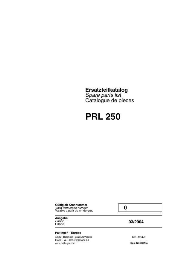 Palfinger Crane PRL 250 Spare Parts Catalog 1