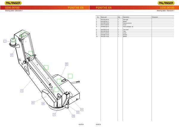 Palfinger Platforms P200TXE E6 B2020B TXE E6 Spare Parts Catalog 2