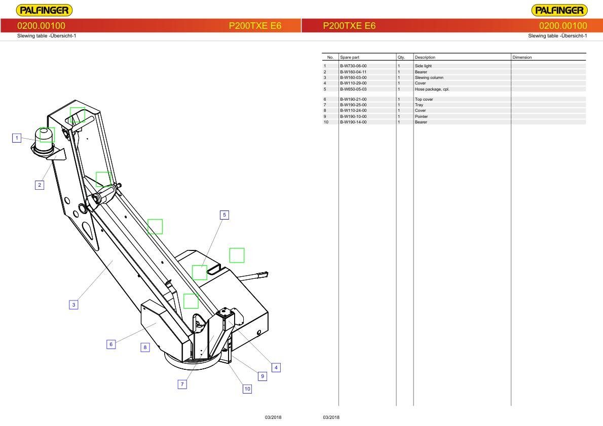 Palfinger Platforms P200TXE E6 B2020BTXE E6 Spare Parts Catalog