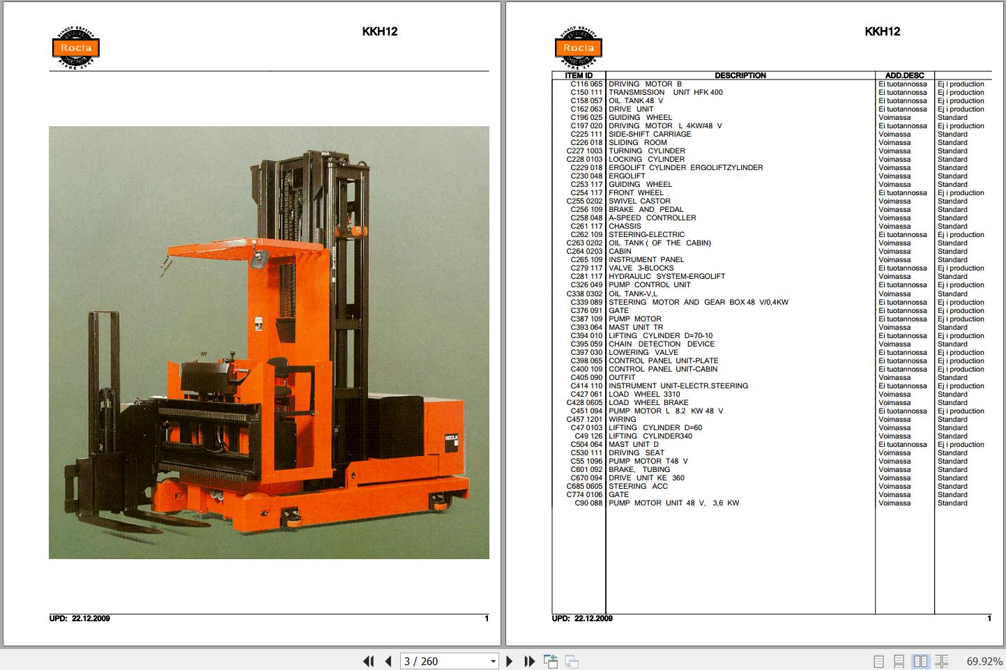 Rocla Narrow Aisle Forklift KKH12 Parts Catalog 2009 1