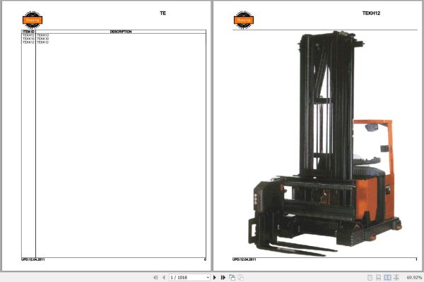 Rocla Narrow Aisle Forklift TEKH12 TEKK10 TEKK12 Parts Catalog 2011 1