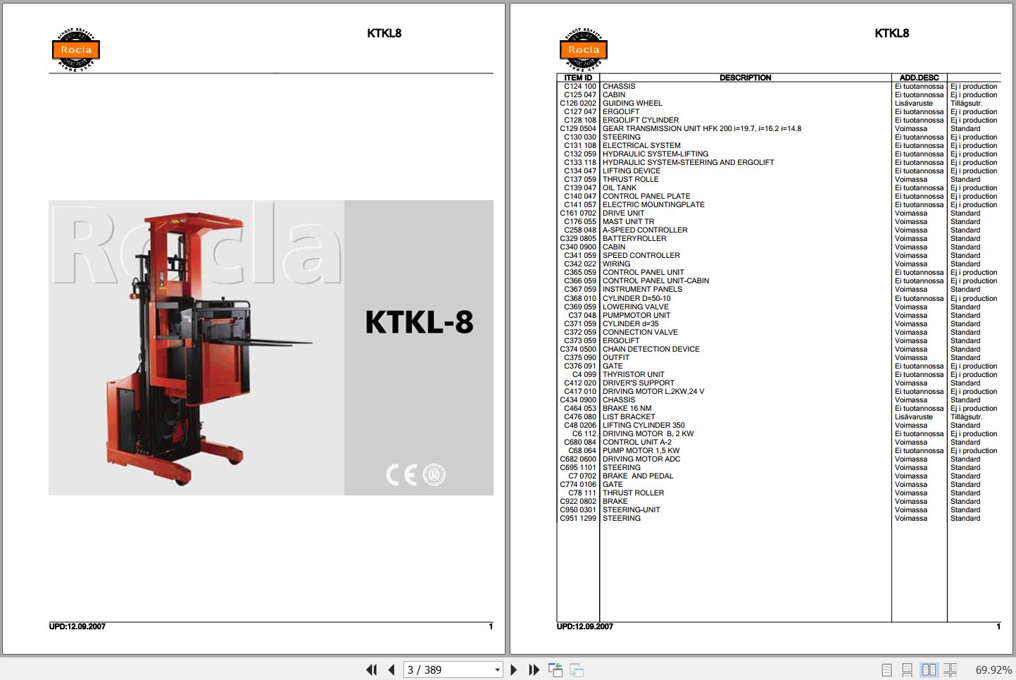 Rocla Order Pickers KTKL 8 Parts Catalog 2007 1