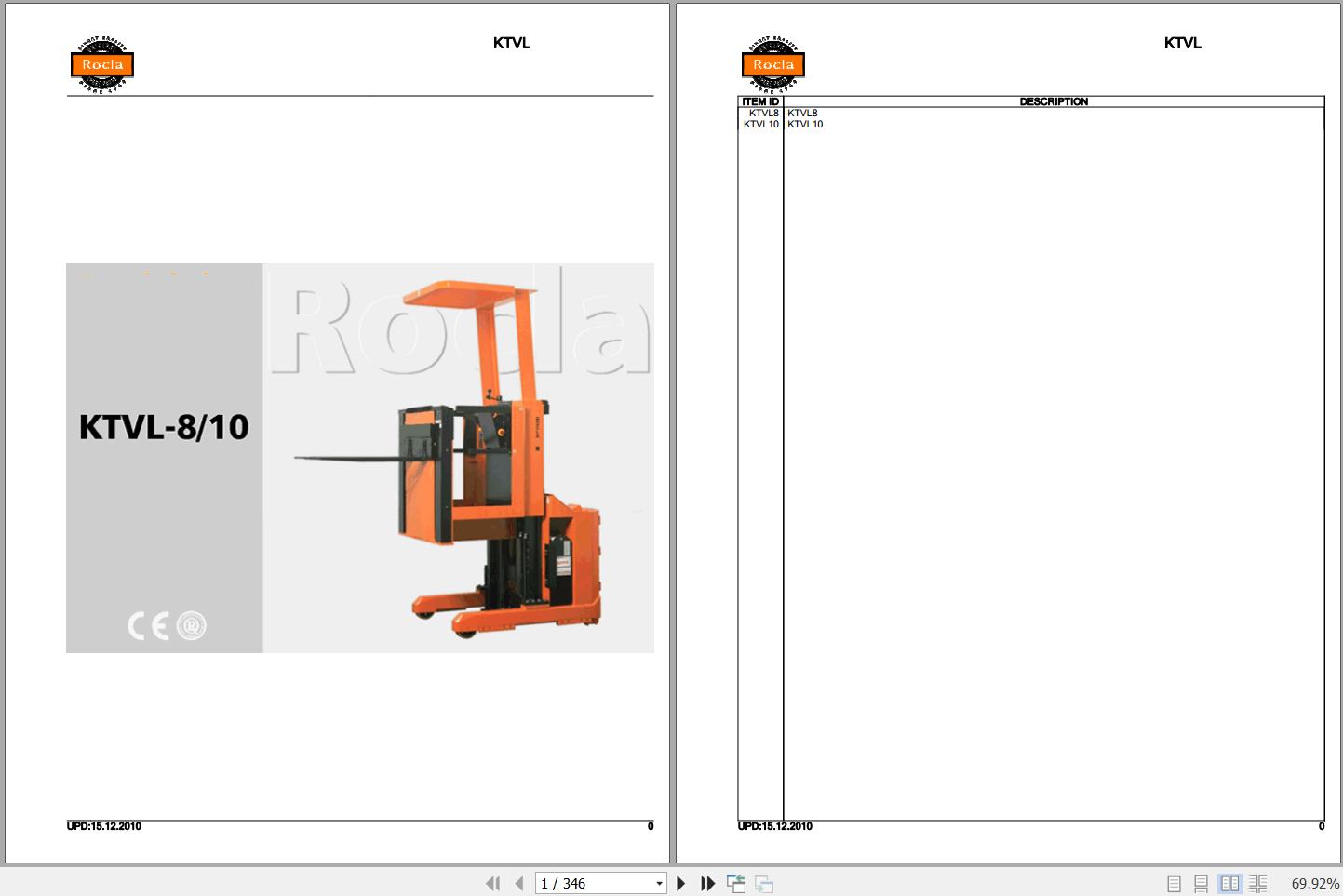 Rocla Order Pickers KTVL 8 KTVL 10 Parts Catalog 2010 1