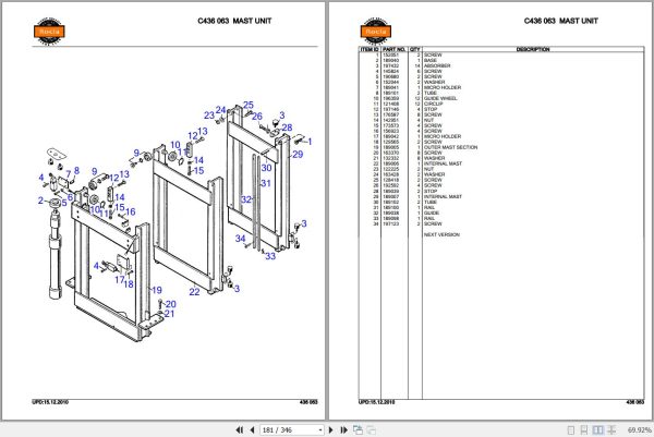 Rocla Order Pickers KTVL 8 KTVL 10 Parts Catalog 2010 2