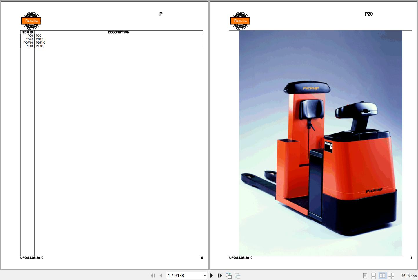 Rocla Order Pickers P20 PD20 PDF10 PF10 Parts Catalog 2010 1