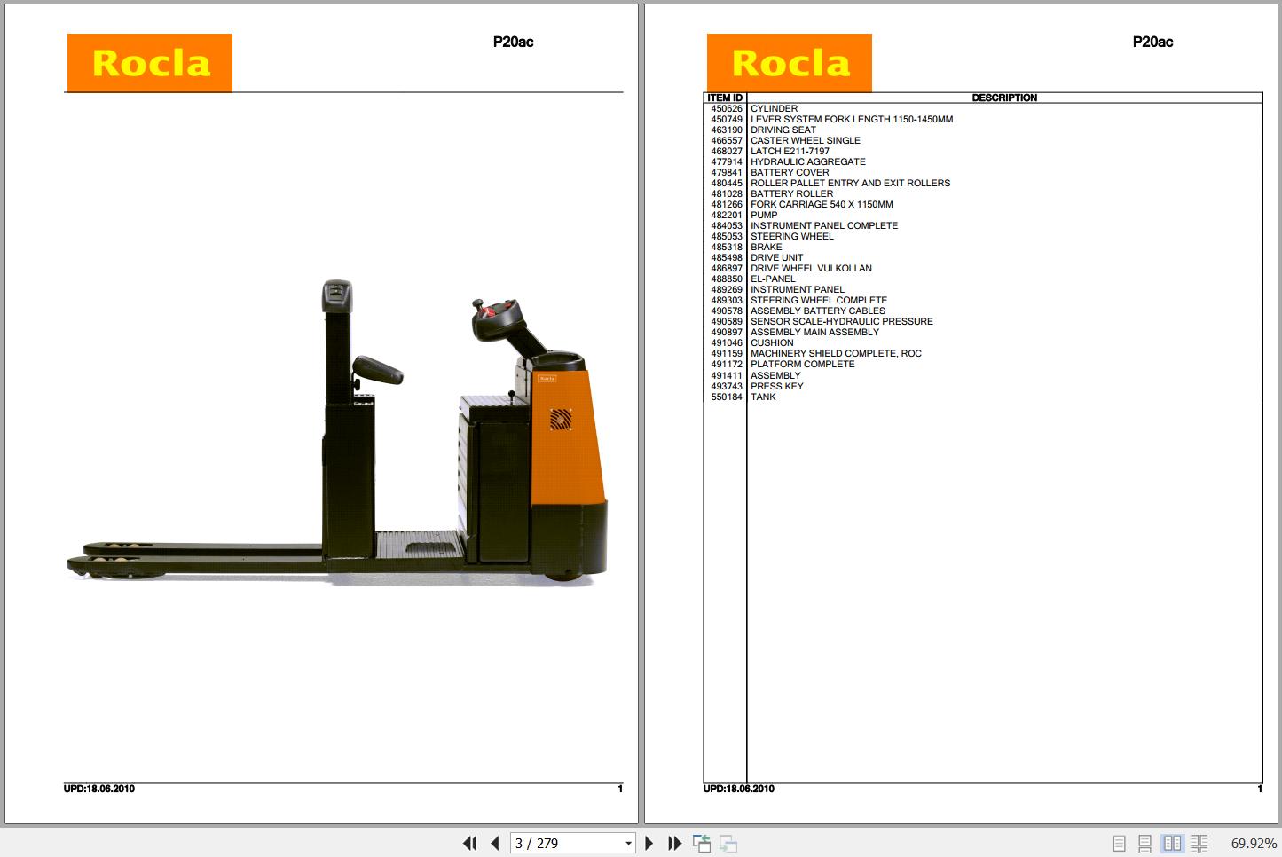 Rocla Order Pickers P20ac PD20ac PDF10ac PF10ac Parts Catalog 2010 1