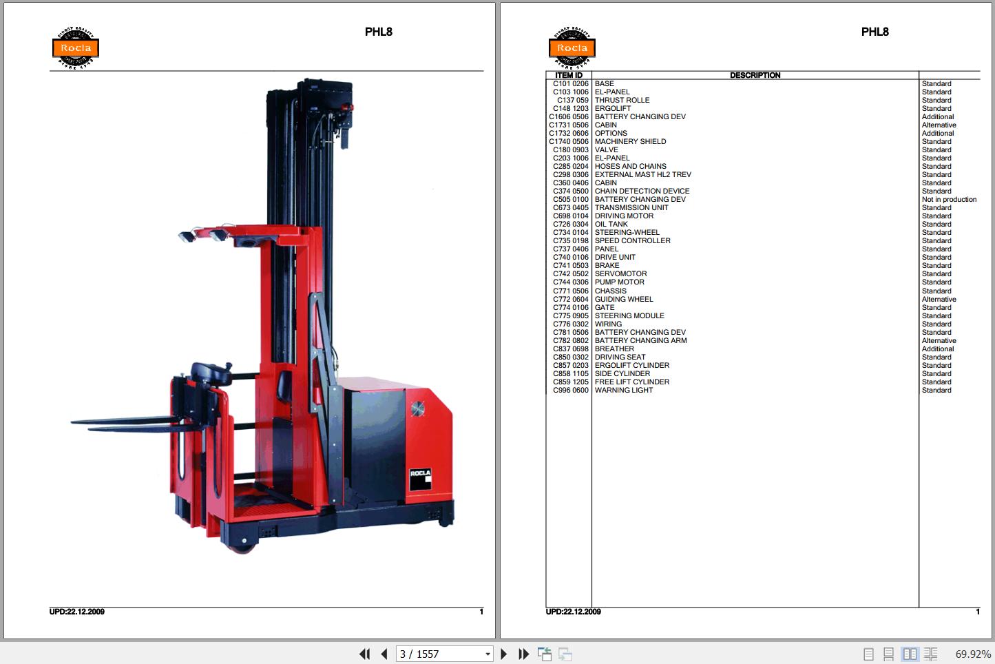 Rocla Order Pickers PHL8 PHL10 Parts Catalog 2009 1