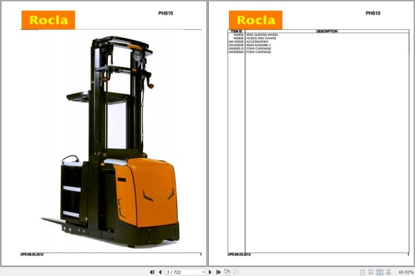 Rocla Order Pickers PHS10 PHX10 Parts Catalog 2012 1