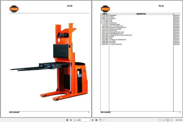 Rocla Order Pickers PL10 PL10F PL10V Parts Catalog 2007 1