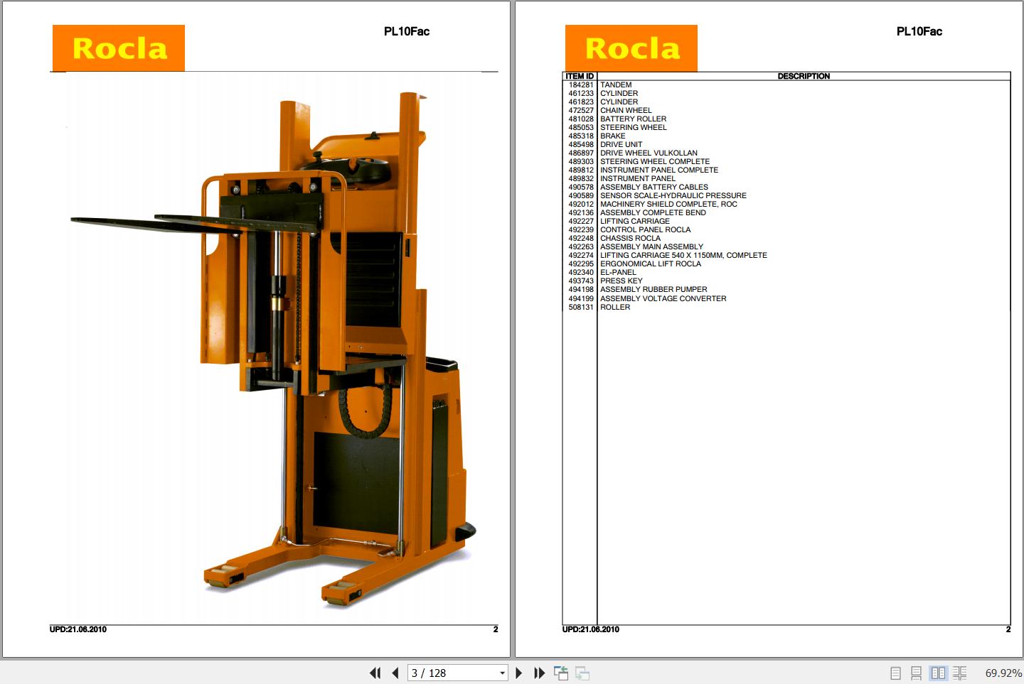 Rocla Order Pickers PL10ac PL10Fac PL10Vac Parts Catalog 2010 1