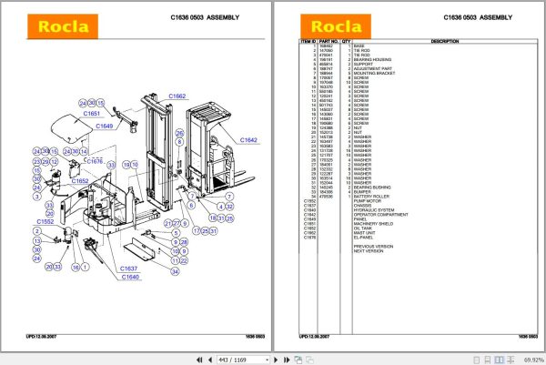Rocla Order Pickers PM10DS Parts Catalog 2007 2