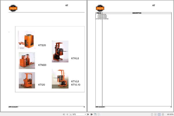 Rocla Pallet Trucks KTS20 KTM20 KTI20 KTKL8 KTVL8 KTVL10 Parts Catalog 2011 1