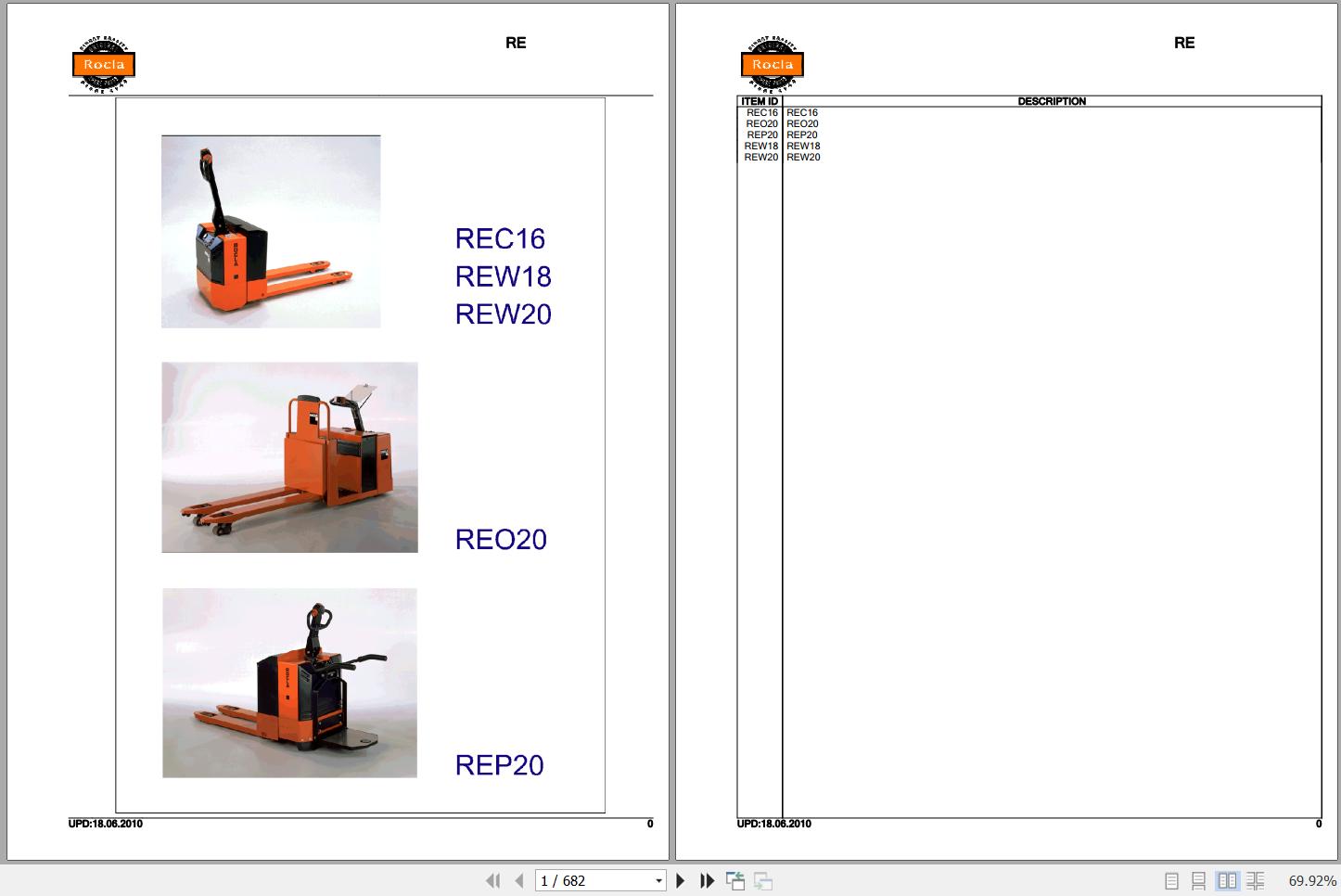 Rocla Pallet Trucks REC16 REW18 REW20 REO20 REO20 Parts Catalog 2010 1