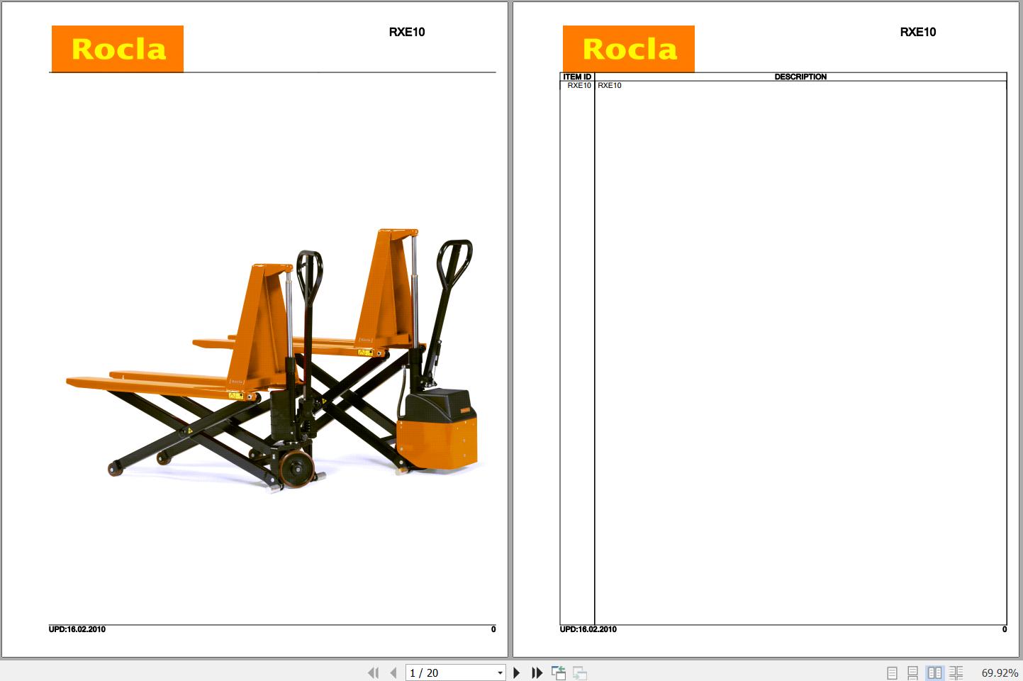Rocla Pallet Trucks RXE10 Parts Catalog 2010 1