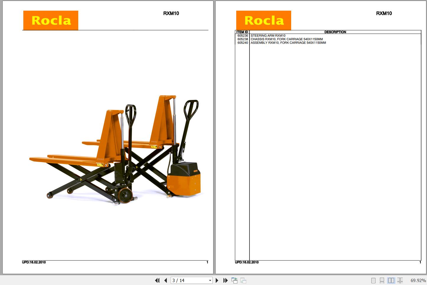 Rocla Pallet Trucks RXM10 Parts Catalog 2010 1