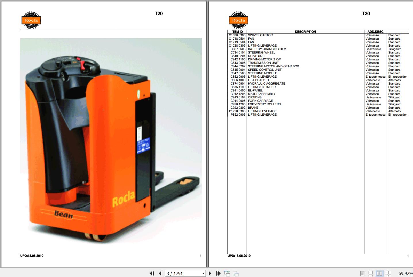 Rocla Pallet Trucks T20 Parts Catalog 2010 1
