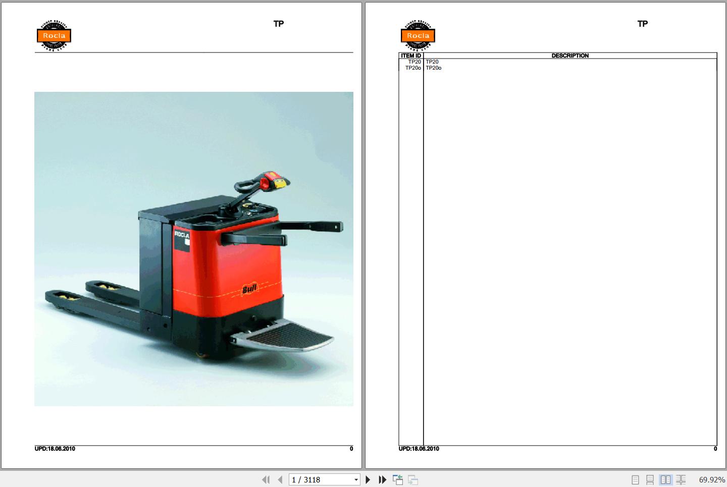 Rocla Pallet Trucks TP20 TP20o Parts Catalog 2010 1