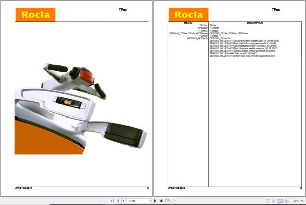Rocla Pallet Trucks TP20ac TP20acH TP20aco TP20acd Parts Catalog 2012 1