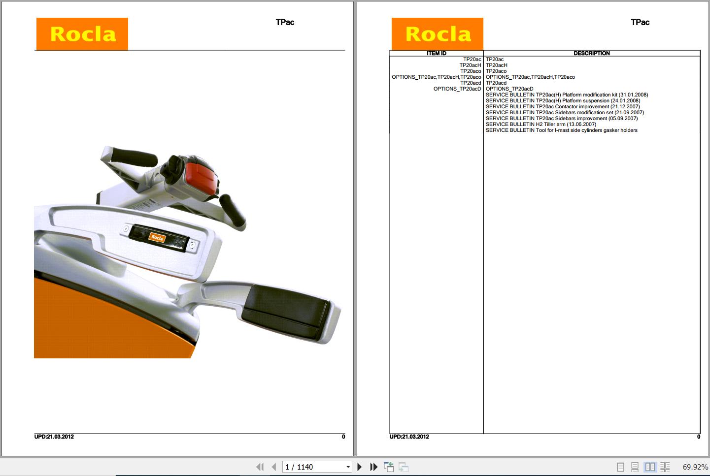 Rocla Pallet Trucks TP20ac TP20acH TP20aco TP20acd Parts Catalog 2012 1