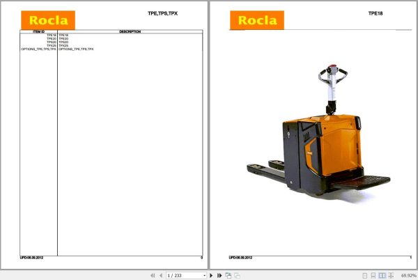 Rocla Pallet Trucks TPE18 TPE20 TPS20 TPX25 Parts Catalog 2012 1