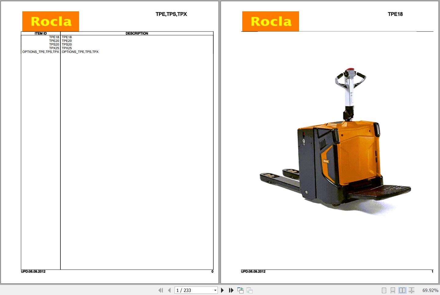 Rocla Pallet Trucks TPE18 TPE20 TPS20 TPX25 Parts Catalog 2012 1