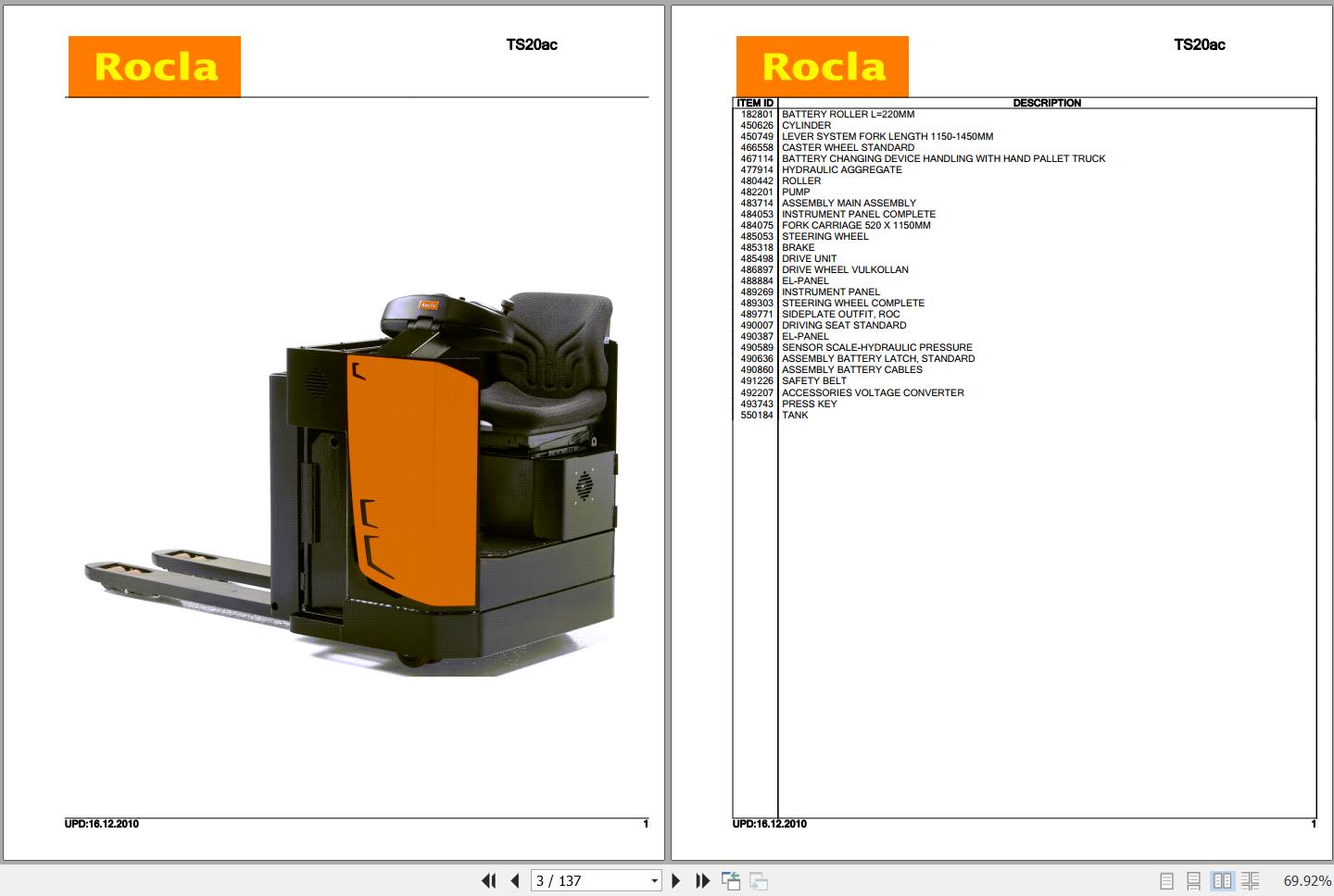 Rocla Pallet Trucks TS20ac Parts Catalog 2010 1