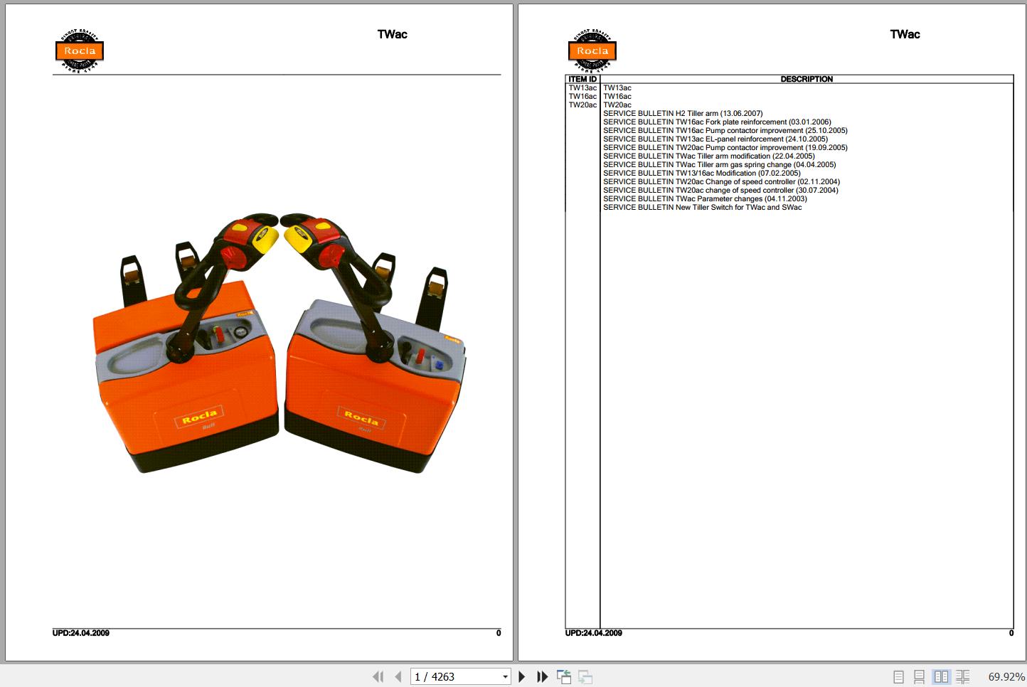Rocla Pallet Trucks TW13ac TW16ac TW20ac Parts Catalog 2009 1