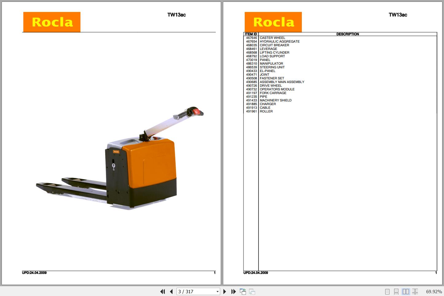 Rocla Pallet Trucks TW13ac TW16ac TW20ac TW20acp Parts Catalog 2009 1