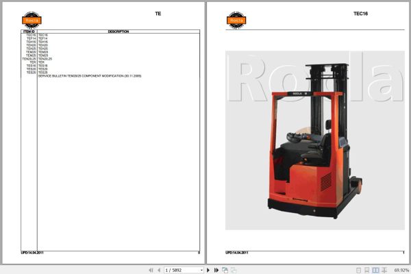 Rocla Reach Trucks TEC16 to TECS25 TER Parts Catalog 2011 1
