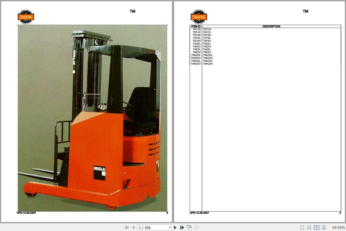 Rocla Reach Trucks TM13K to TMN25V Parts Catalog 2007 1
