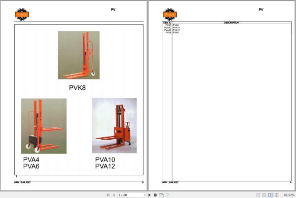 Rocla Stackers PVA6 PVA10 PVA12 PVK8 Parts Catalog 2007 1