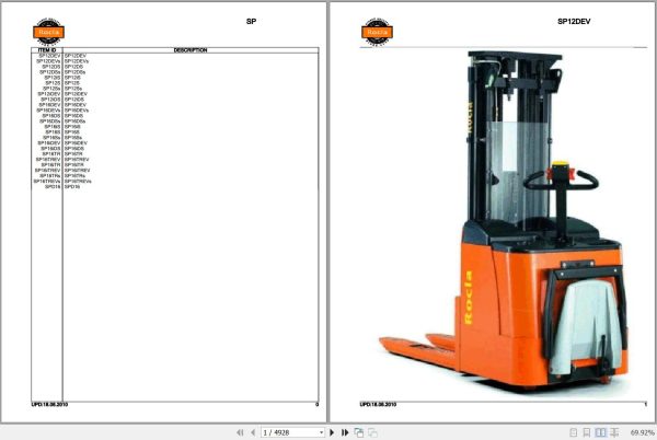 Rocla Stackers SP12DEV to SP16iTREV Parts Catalog 2010 1