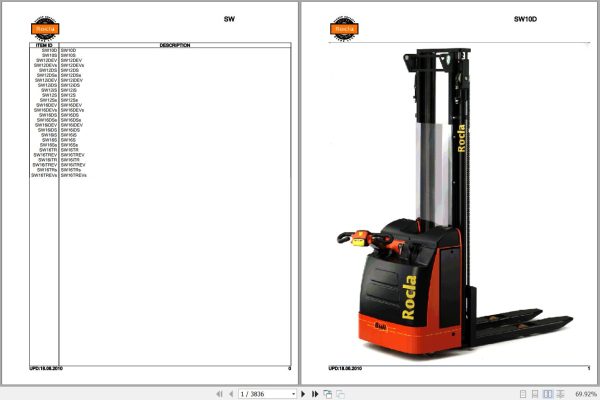 Rocla Stackers SW10D to SW16TREVs Parts Catalog 2010 1