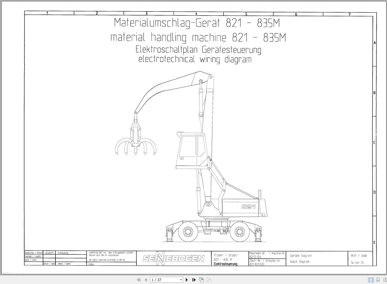 Sennebogen Material Handler 825 825.0.229 Electric and Hydraulic Diagrams EN DE 1