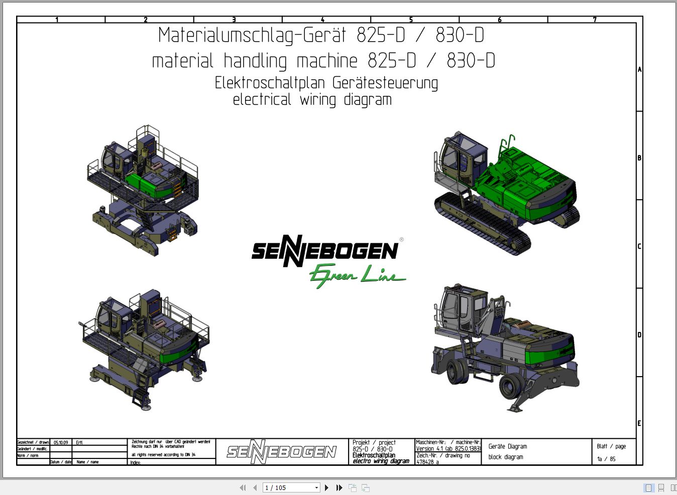 Sennebogen Material Handler 830 830.0.1256 Electric and Hydraulic Diagrams EN DE 1