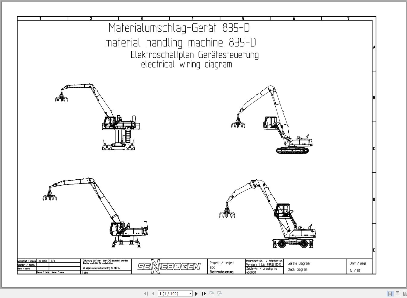 Sennebogen Material Handler 835 835.0.1133 Electric and Hydraulic Diagrams EN DE 1