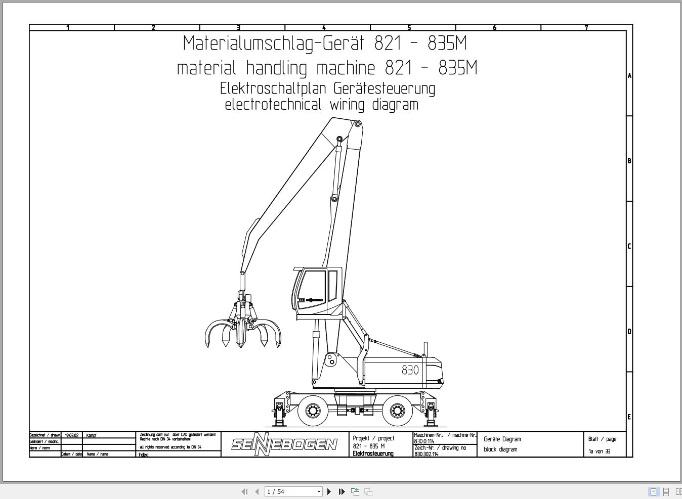 Sennebogen Material Handler 835 835.0.266 Electric and Hydraulic Diagrams EN DE 1