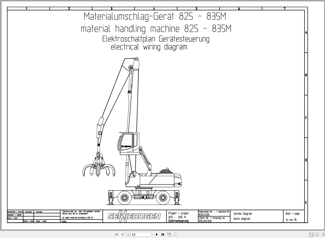 Sennebogen Material Handler 835 835.0.500 Electric and Hydraulic Diagrams EN DE 1