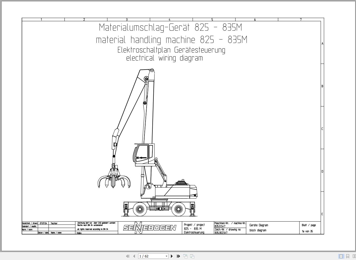 Sennebogen Material Handler 835 835.0.547 Electric and Hydraulic Diagrams EN DE 1