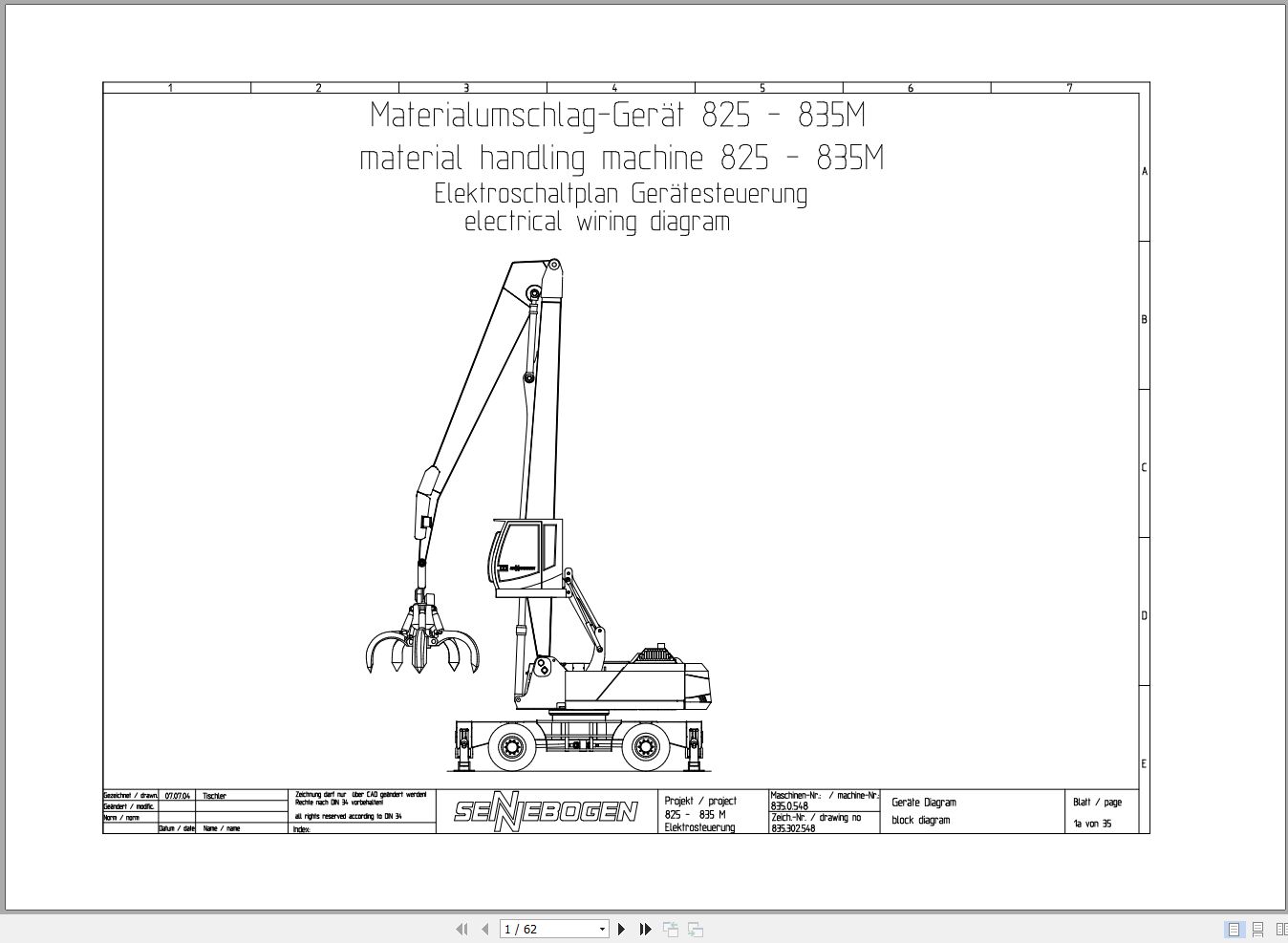 Sennebogen Material Handler 835 835.0.548 Electric and Hydraulic Diagrams EN DE 1