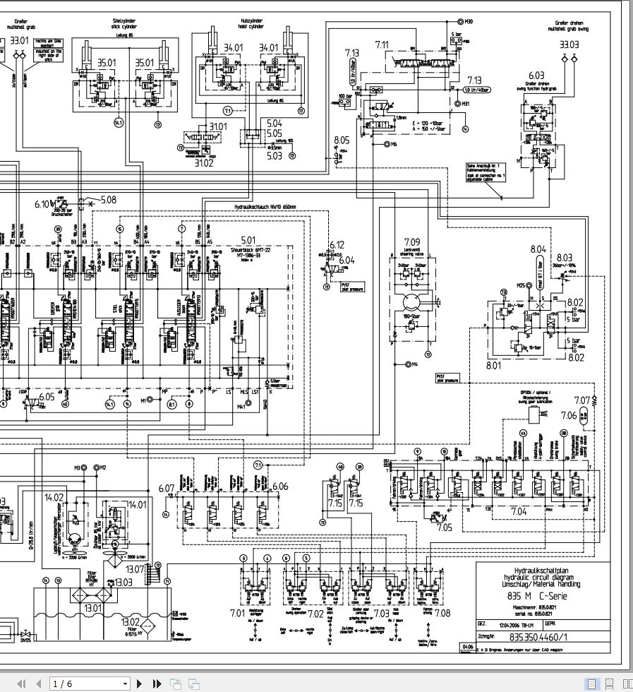 Sennebogen Material Handler 835 835.0.821 Hydraulic Diagram EN DE 1