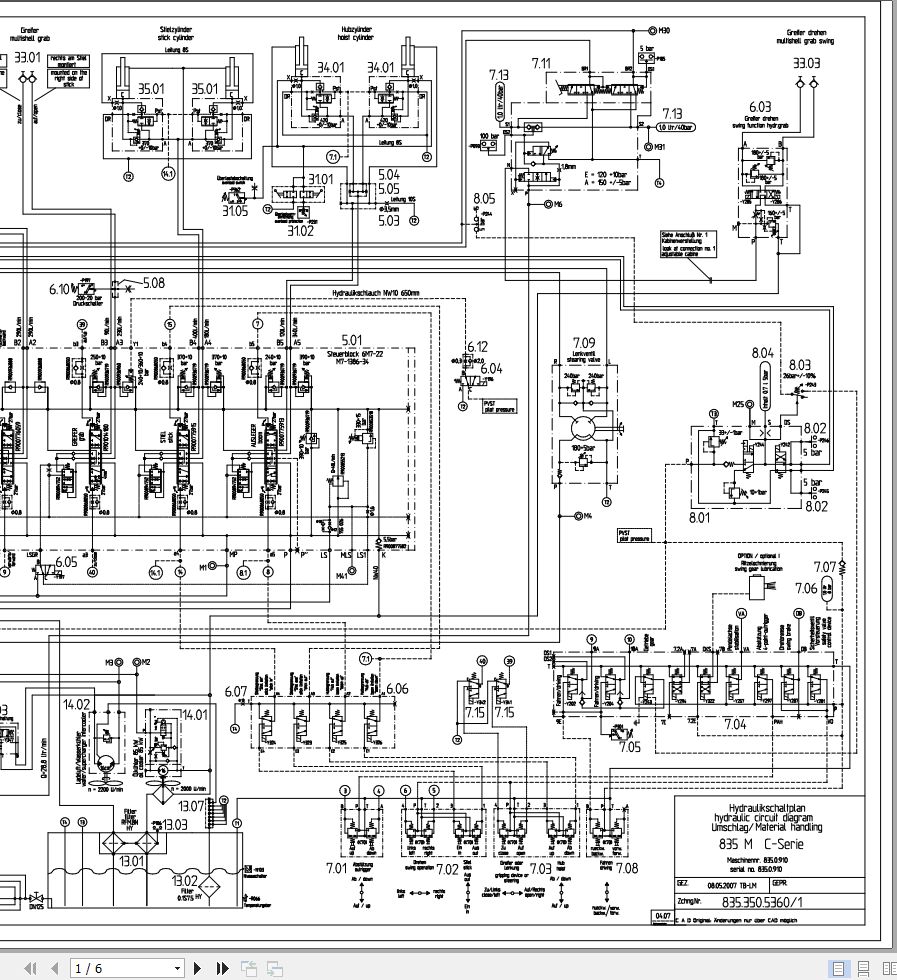 Sennebogen Material Handler 835 835.0.910 Hydraulic Diagram EN DE 1