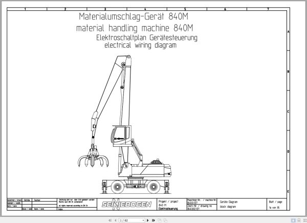 Sennebogen Material Handler 840 840.0.209 Electric and Hydraulic Diagrams EN DE 1