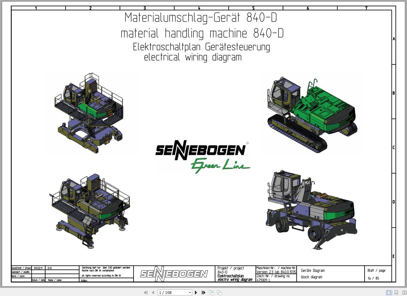 Sennebogen Material Handler 840 840.5.1040 Electric and Hydraulic Diagrams EN DE 1