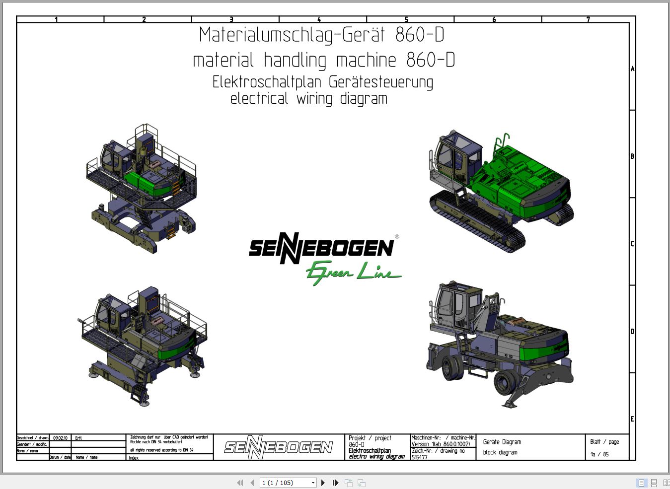 Sennebogen Material Handler 860 860.0.1015 Electric and Hydraulic Diagrams EN DE 1