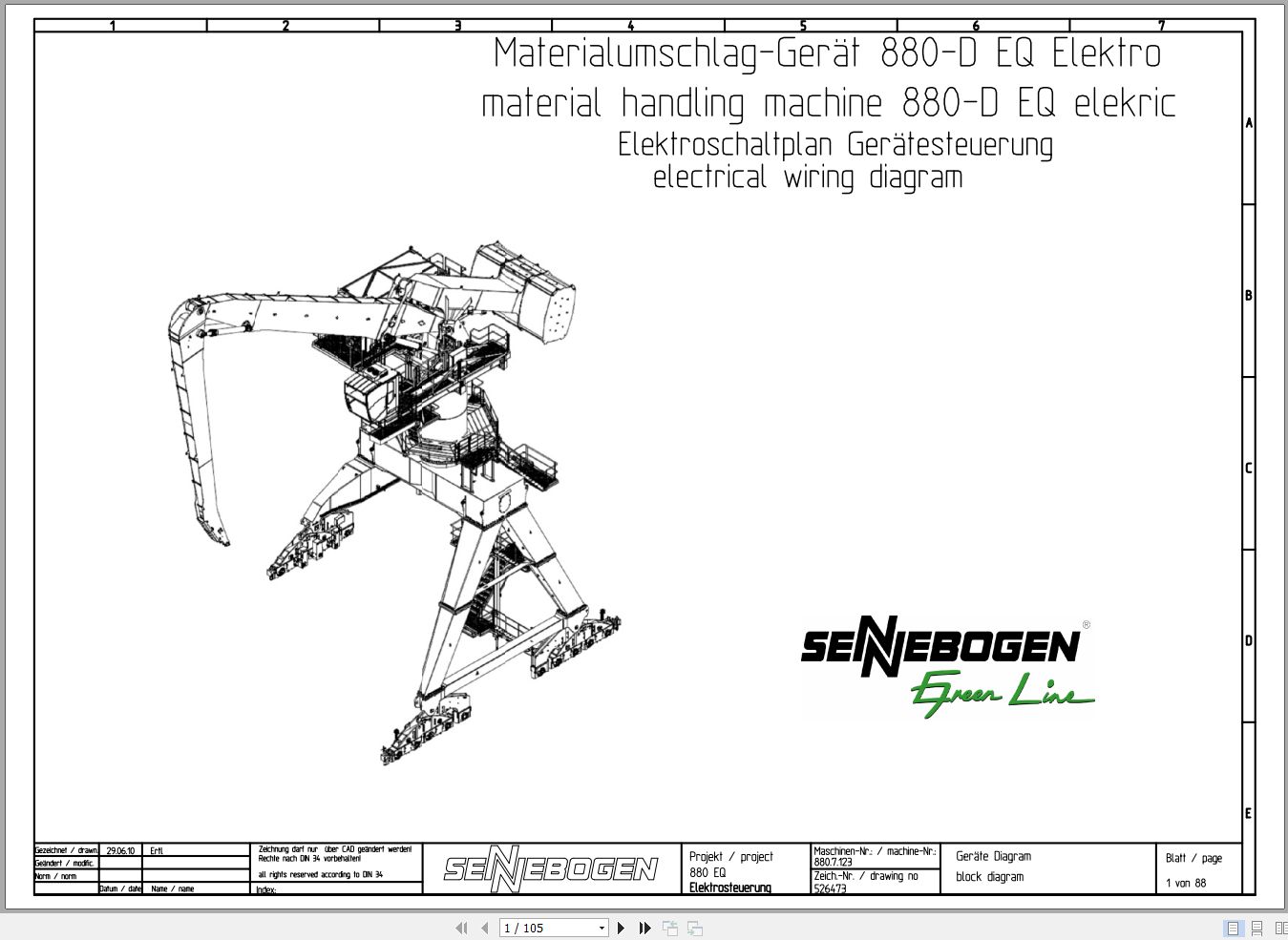 Sennebogen Material Handler 880 880.7.123 Electric and Hydraulic Diagrams EN DE 1